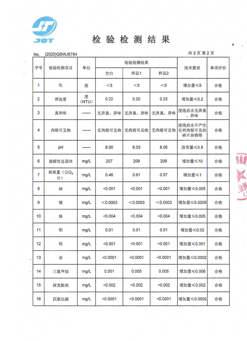 给水用聚乙烯PE管材 检验检测报告 No2020QSWJ5784 P4